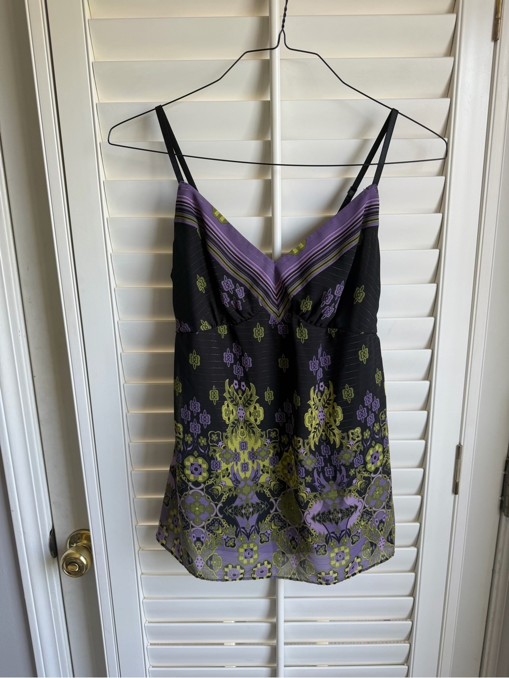 Bisou Bisou Vintage Y2K Purple Green Floral Metallic Chiffon Cami Top